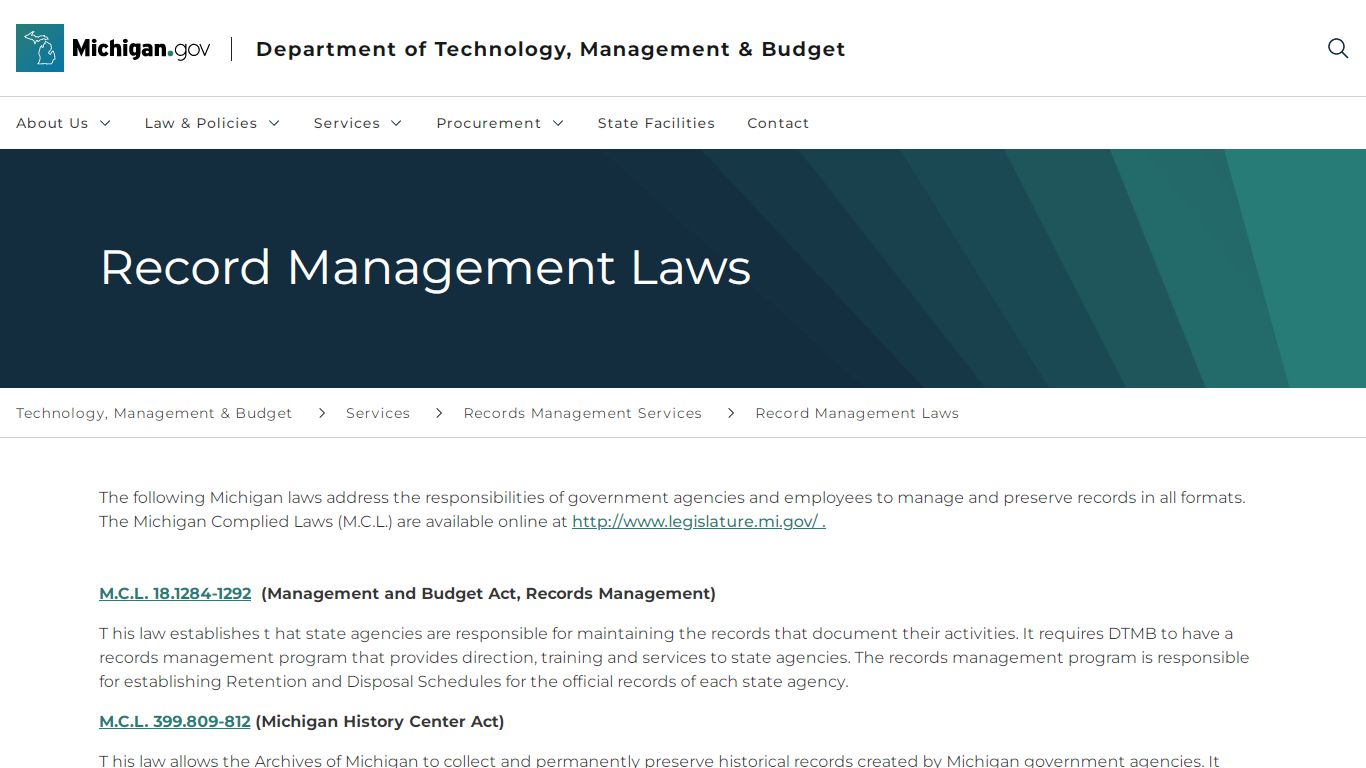 DTMB - Record Management Laws - Michigan