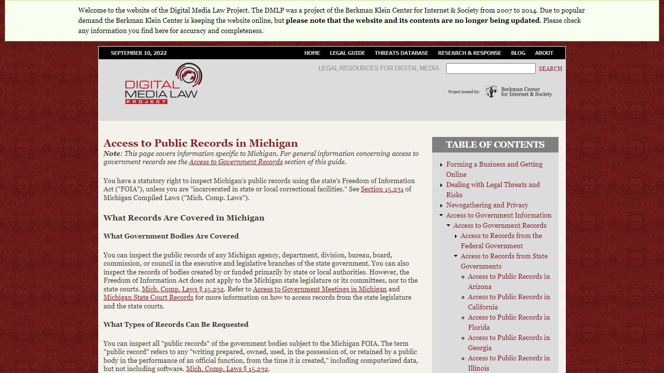 Access to Public Records in Michigan | Digital Media Law Project - DMLP